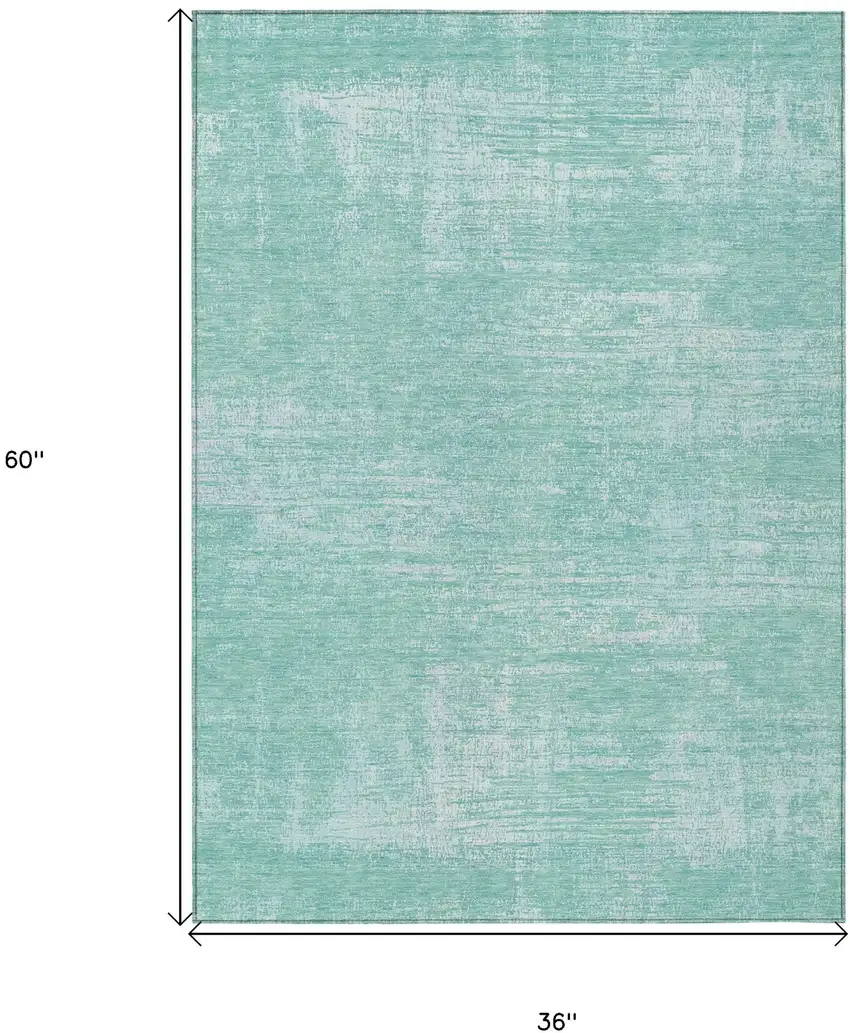 Turquoise And Teal Blue Abstract Washable Indoor Outdoor Area Rug Photo 3