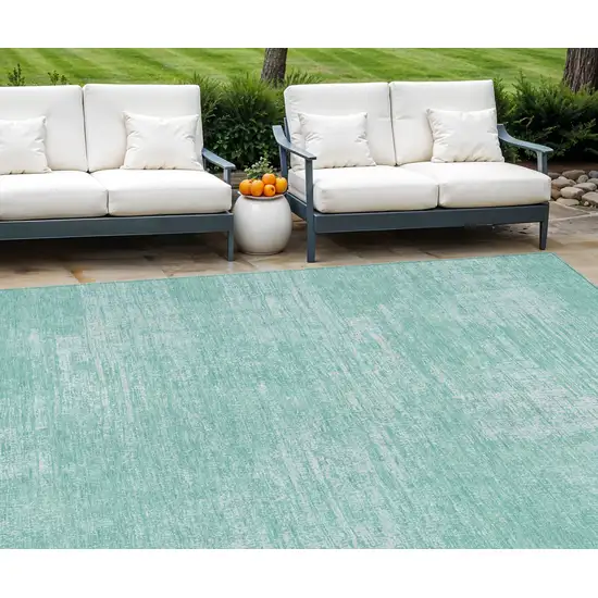 Turquoise And Teal Blue Abstract Washable Indoor Outdoor Area Rug Photo 1