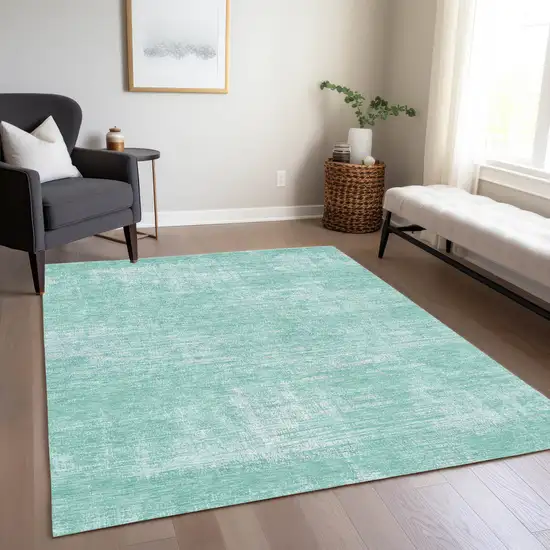 Turquoise And Teal Blue Abstract Washable Indoor Outdoor Area Rug Photo 9