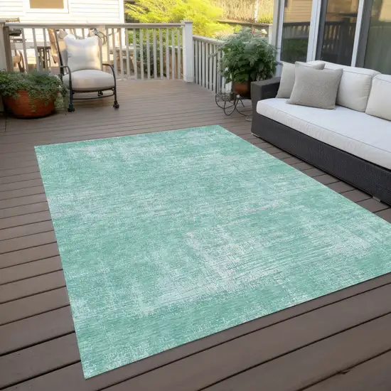 Turquoise And Teal Blue Abstract Washable Indoor Outdoor Area Rug Photo 9
