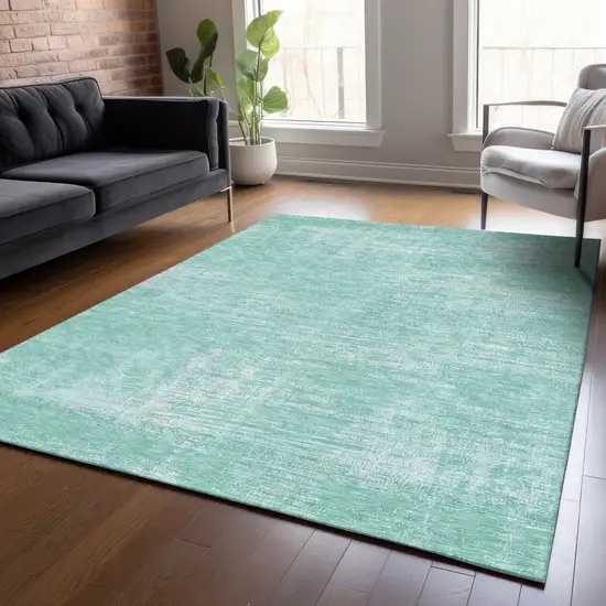 Turquoise And Teal Blue Abstract Washable Indoor Outdoor Area Rug Photo 9