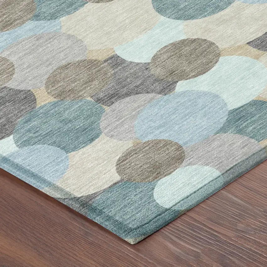 Turquoise And Teal Blue Geometric Washable Indoor Outdoor Area Rug Photo 8