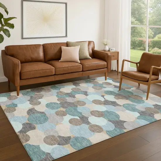 Turquoise And Teal Blue Geometric Washable Indoor Outdoor Area Rug Photo 5