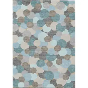 Photo of Turquoise And Teal Blue Geometric Washable Indoor Outdoor Area Rug