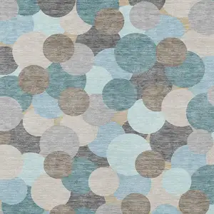 Photo of Turquoise And Teal Blue Geometric Washable Indoor Outdoor Area Rug