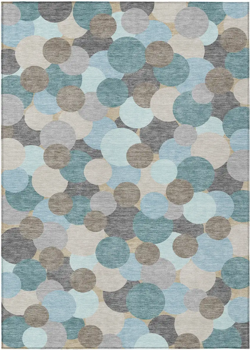 Turquoise And Teal Blue Geometric Washable Indoor Outdoor Area Rug Photo 1