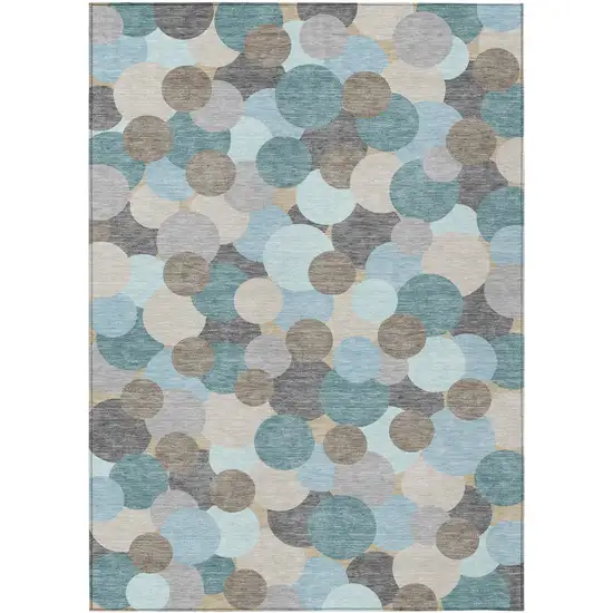 Turquoise And Teal Blue Geometric Washable Indoor Outdoor Area Rug Photo 1