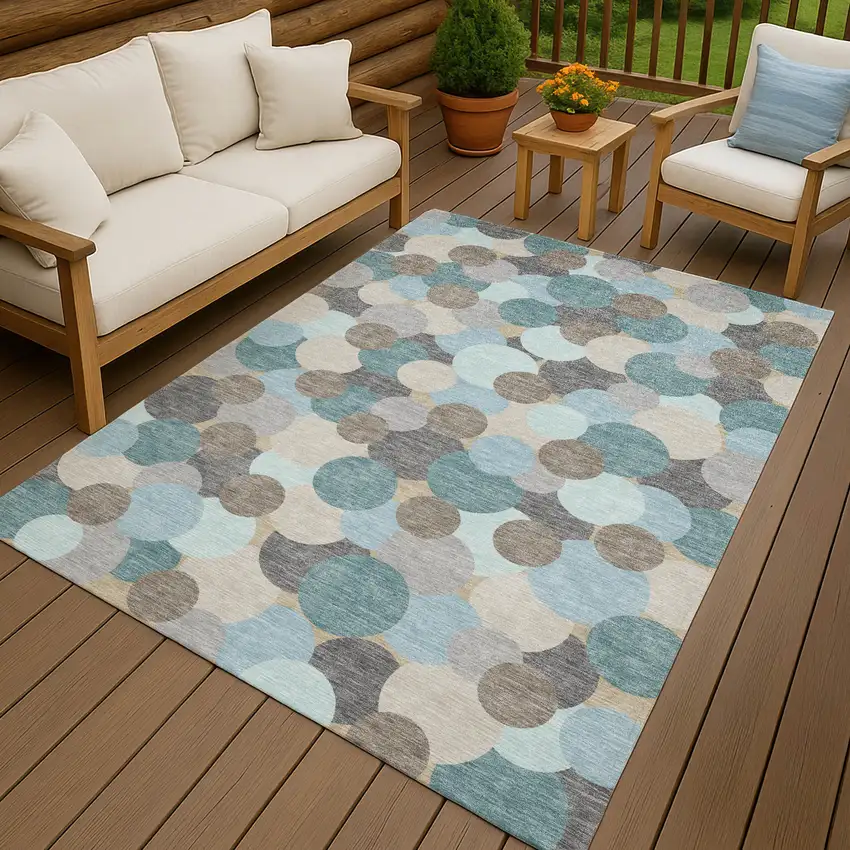 Turquoise And Teal Blue Geometric Washable Indoor Outdoor Area Rug Photo 4