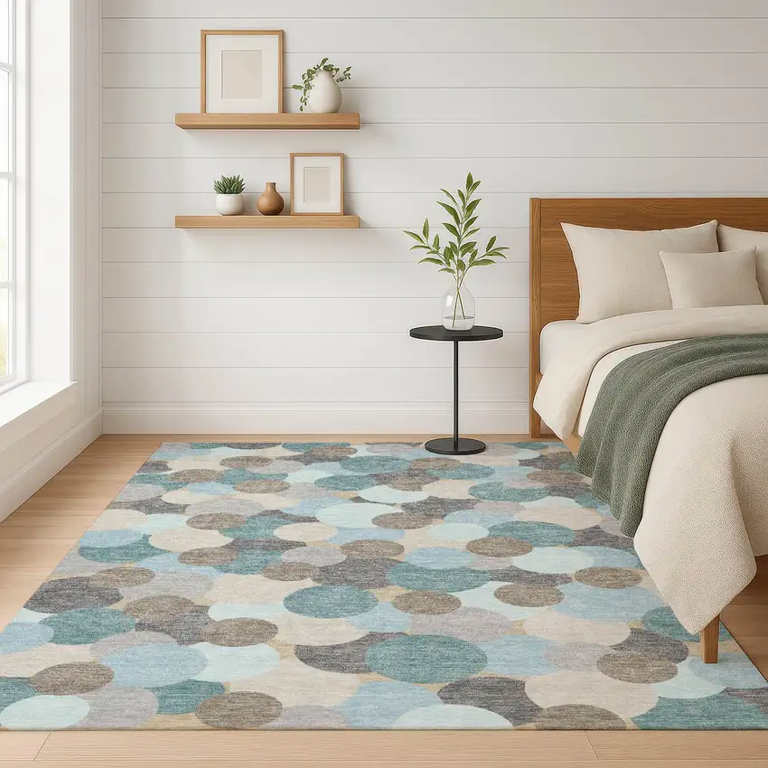 Turquoise And Teal Blue Geometric Washable Indoor Outdoor Area Rug Photo 6