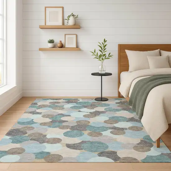 Turquoise And Teal Blue Geometric Washable Indoor Outdoor Area Rug Photo 6