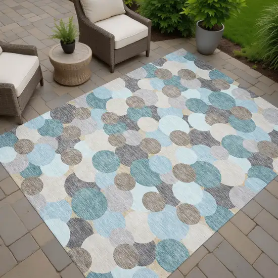 Turquoise And Teal Blue Geometric Washable Indoor Outdoor Area Rug Photo 7