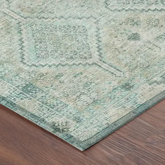 Turquoise And Teal Blue Geometric Washable Indoor Outdoor Area Rug Photo 5