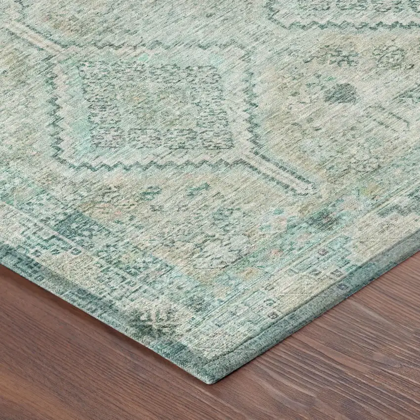 Turquoise And Teal Blue Geometric Washable Indoor Outdoor Area Rug Photo 5