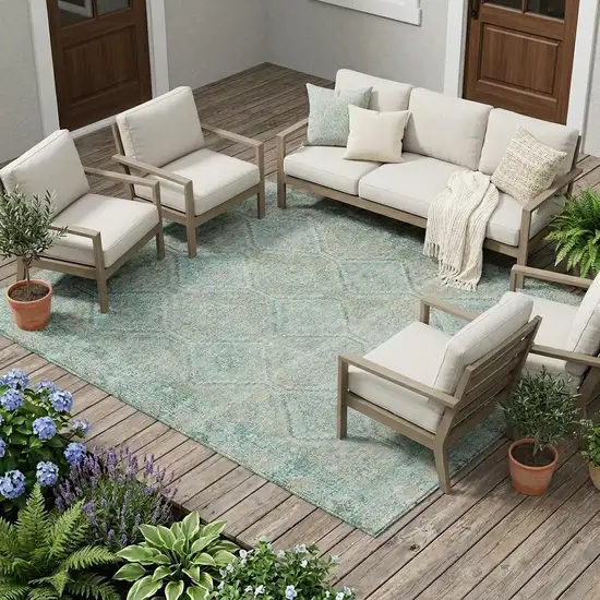 Turquoise And Teal Blue Geometric Washable Indoor Outdoor Area Rug Photo 1