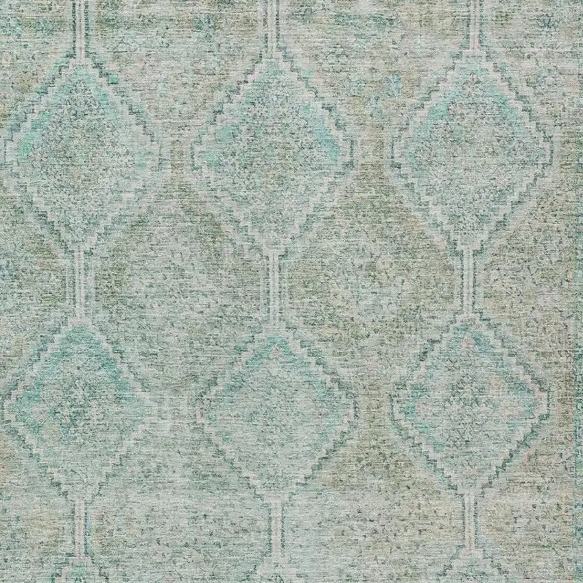 Turquoise And Teal Blue Geometric Washable Indoor Outdoor Area Rug Photo 3