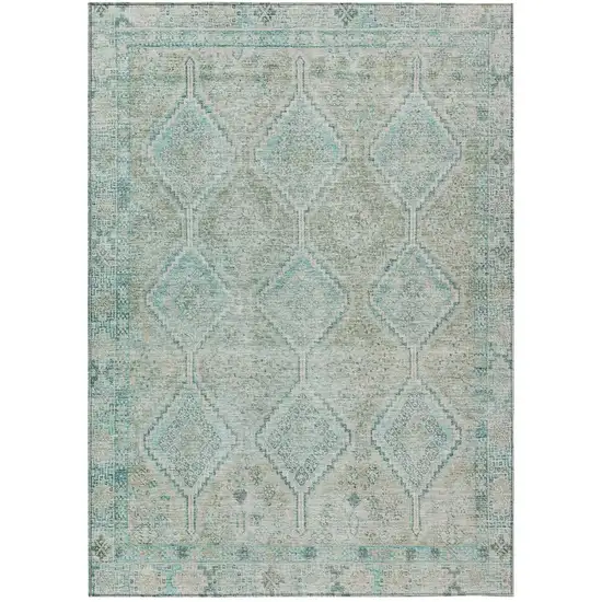 Turquoise And Teal Blue Geometric Washable Indoor Outdoor Area Rug Photo 2