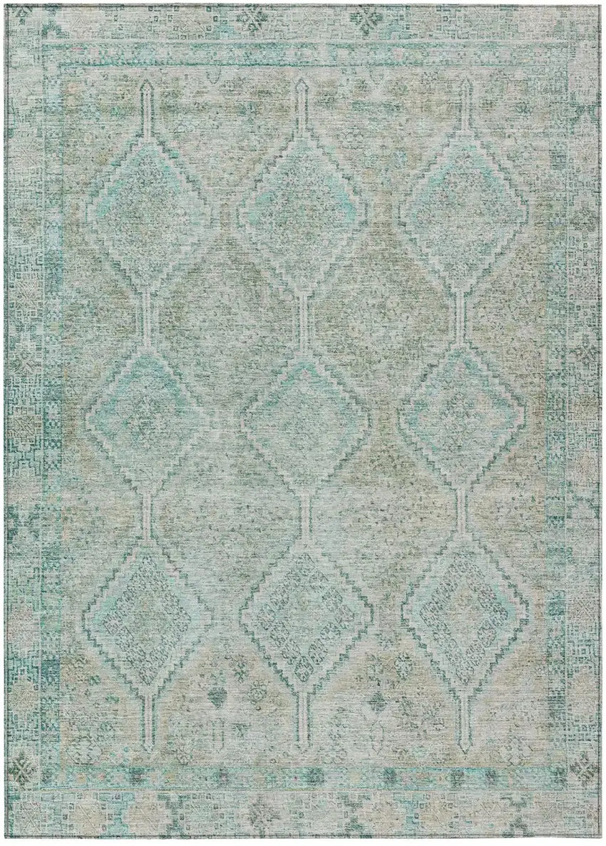 Turquoise And Teal Blue Geometric Washable Indoor Outdoor Area Rug Photo 2