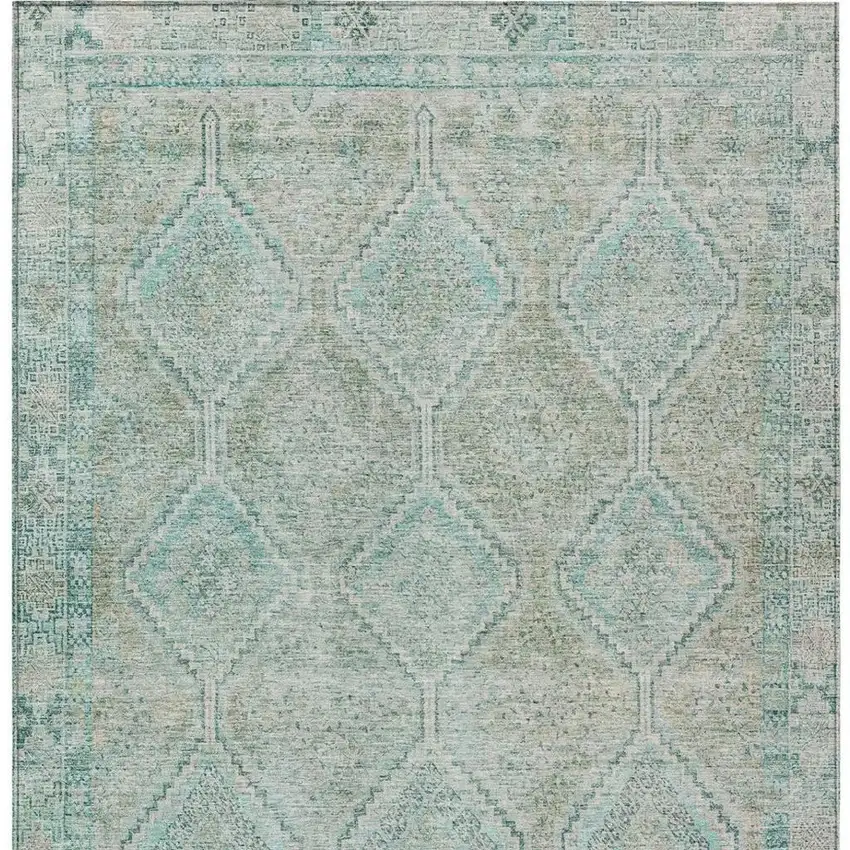 Turquoise And Teal Blue Geometric Washable Indoor Outdoor Area Rug Photo 4