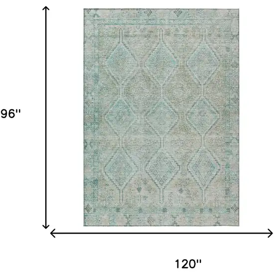 Turquoise And Teal Blue Geometric Washable Indoor Outdoor Area Rug Photo 7