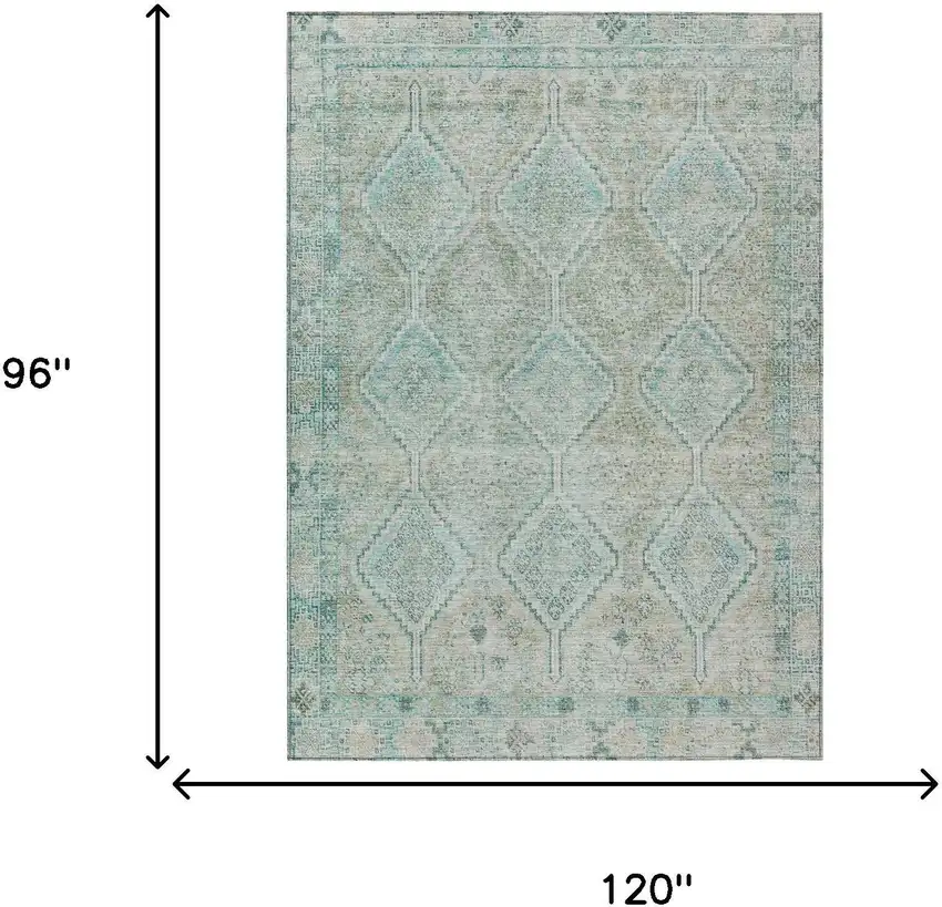 Turquoise And Teal Blue Geometric Washable Indoor Outdoor Area Rug Photo 7