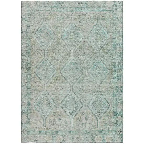 Turquoise And Teal Blue Geometric Washable Indoor Outdoor Area Rug Photo 4