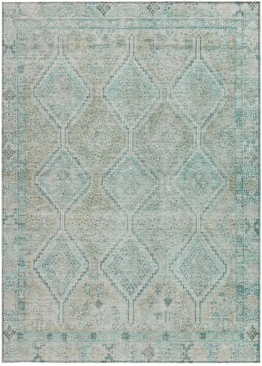 Turquoise And Teal Blue Geometric Washable Indoor Outdoor Area Rug Photo 4