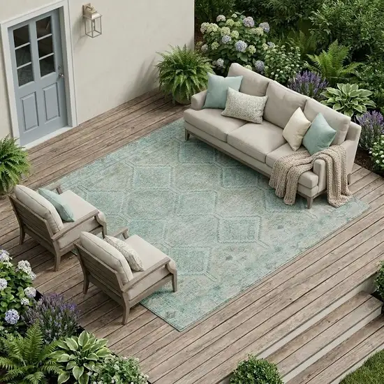 Turquoise And Teal Blue Geometric Washable Indoor Outdoor Area Rug Photo 1