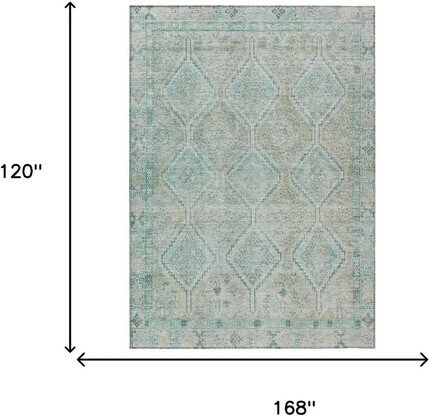 Turquoise And Teal Blue Geometric Washable Indoor Outdoor Area Rug Photo 6