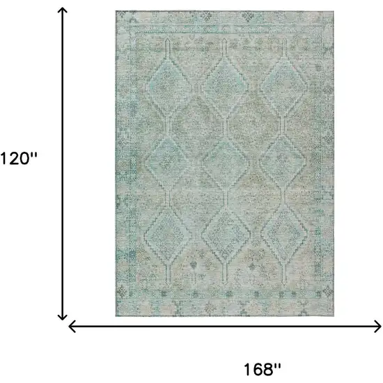 Turquoise And Teal Blue Geometric Washable Indoor Outdoor Area Rug Photo 6