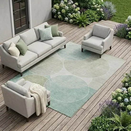 Turquoise And Teal Blue Geometric Washable Indoor Outdoor Area Rug Photo 1