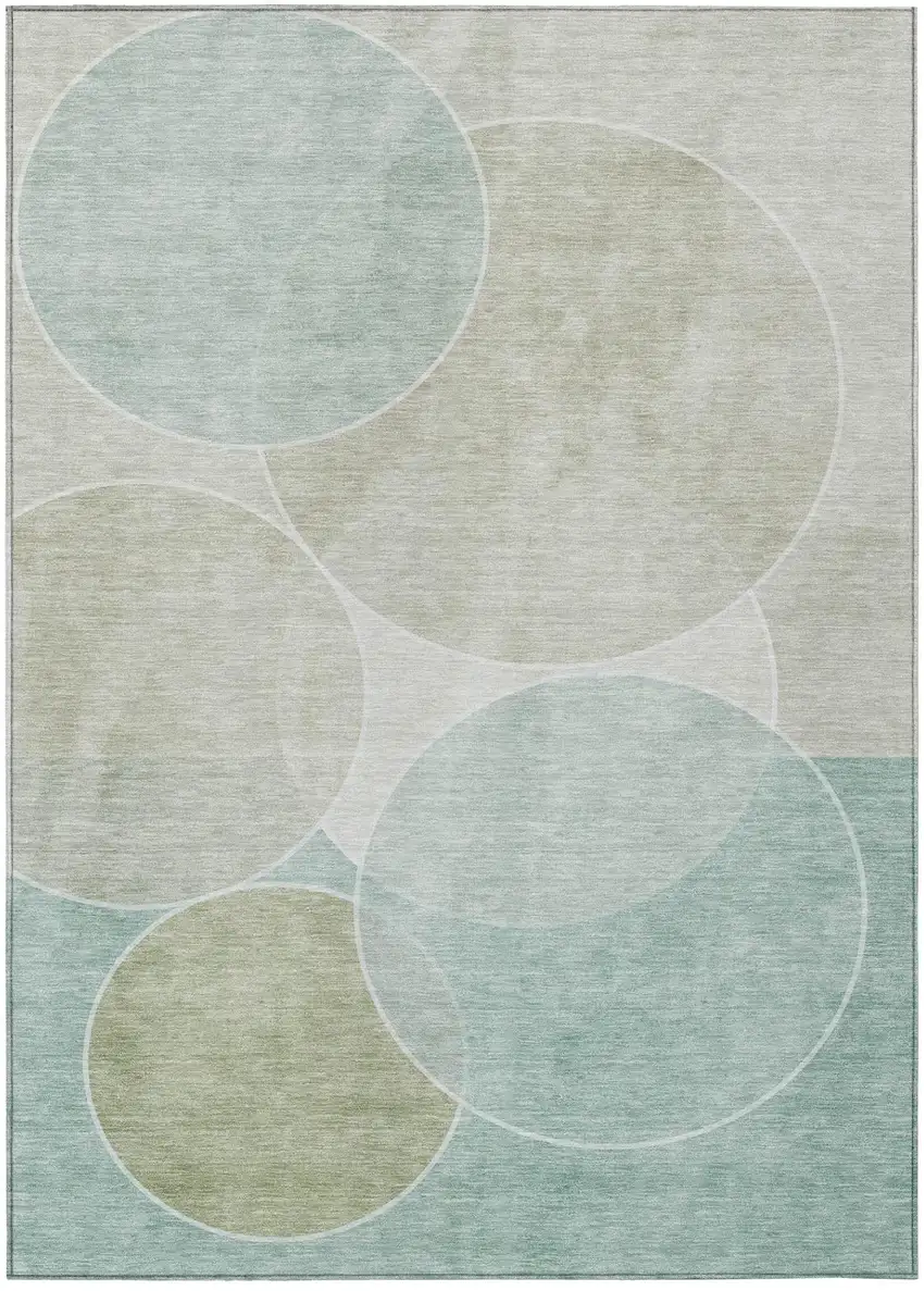 Turquoise And Teal Blue Geometric Washable Indoor Outdoor Area Rug Photo 2
