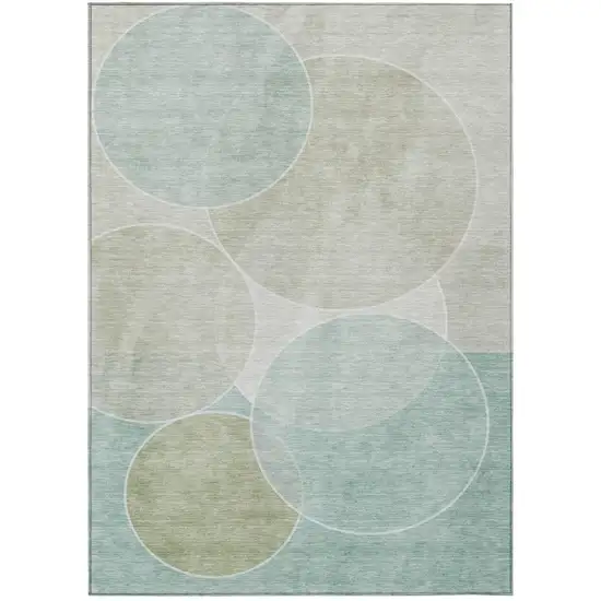Turquoise And Teal Blue Geometric Washable Indoor Outdoor Area Rug Photo 2