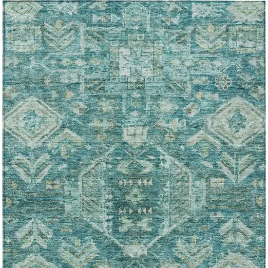 Turquoise And Teal Blue Medallion Washable Indoor Outdoor Area Rug Photo 3