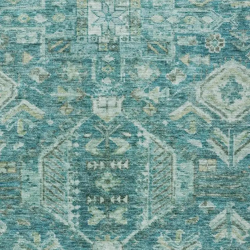 Turquoise And Teal Blue Medallion Washable Indoor Outdoor Area Rug Photo 2