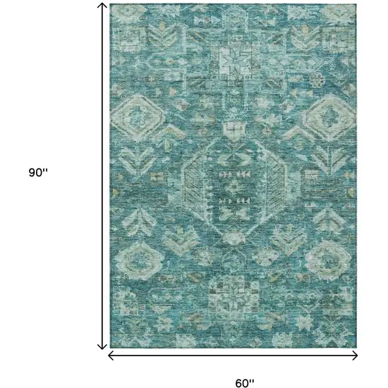 Turquoise And Teal Blue Medallion Washable Indoor Outdoor Area Rug Photo 3