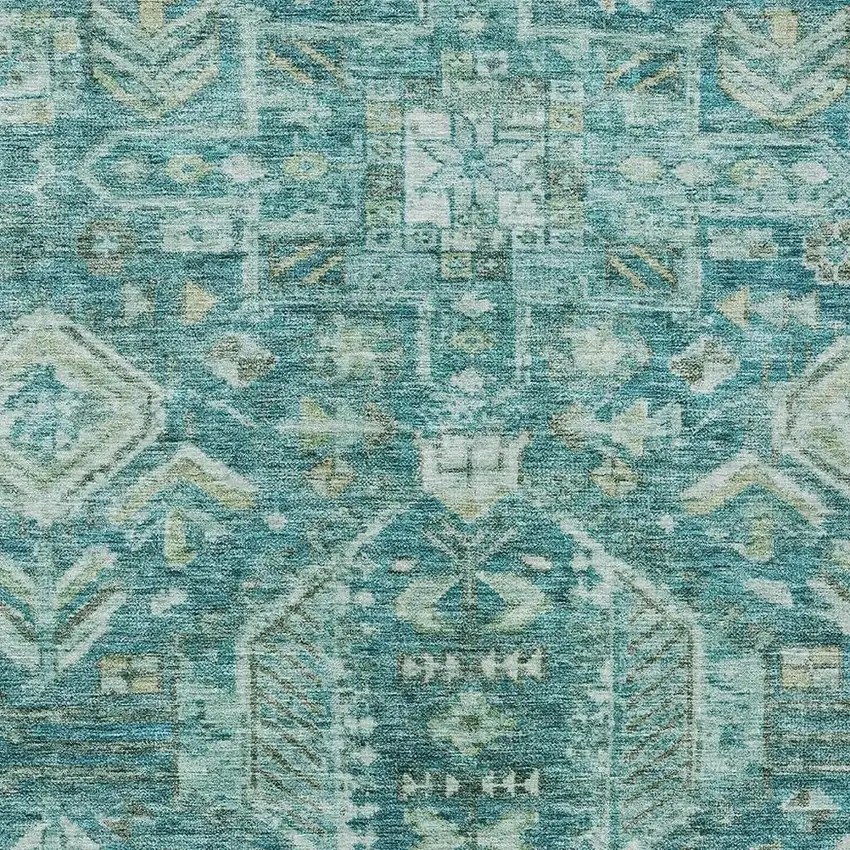 Turquoise And Teal Blue Medallion Washable Indoor Outdoor Area Rug Photo 2