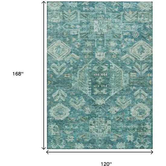 Turquoise And Teal Blue Medallion Washable Indoor Outdoor Area Rug Photo 3