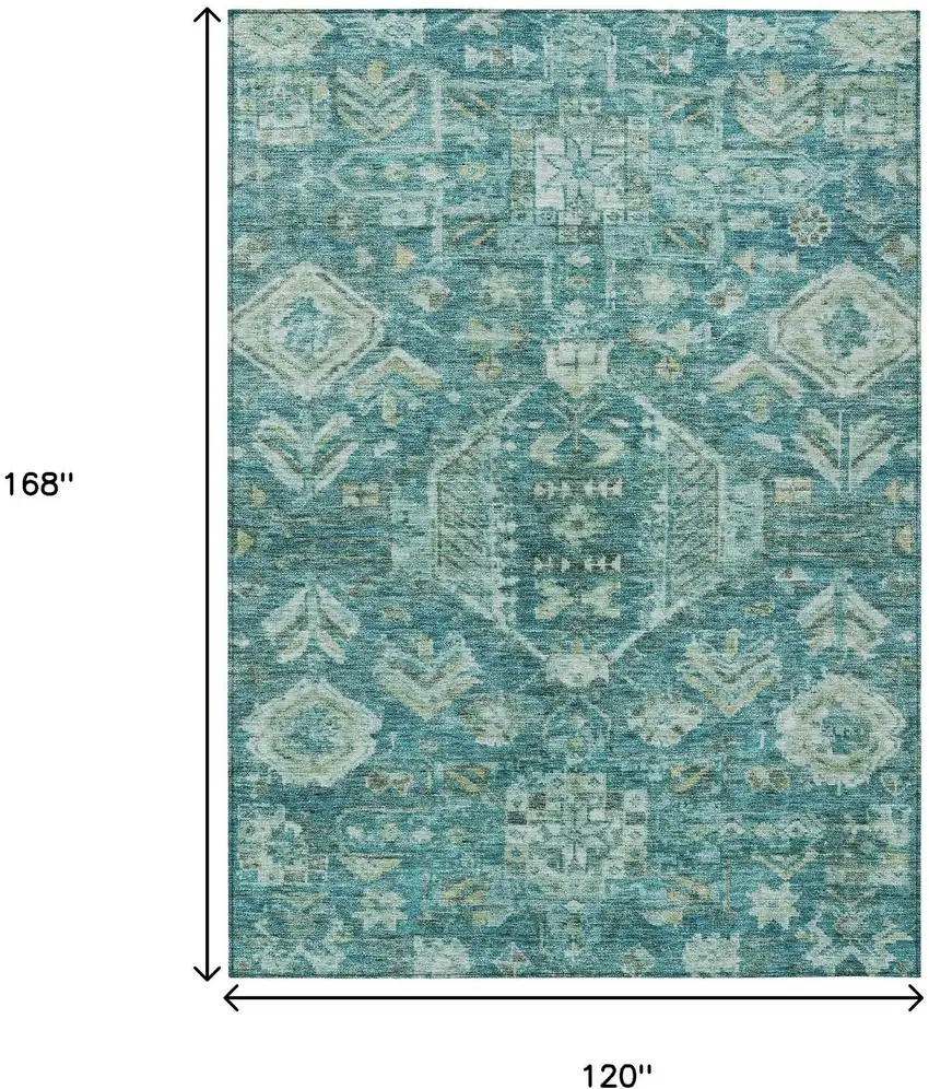 Turquoise And Teal Blue Medallion Washable Indoor Outdoor Area Rug Photo 3