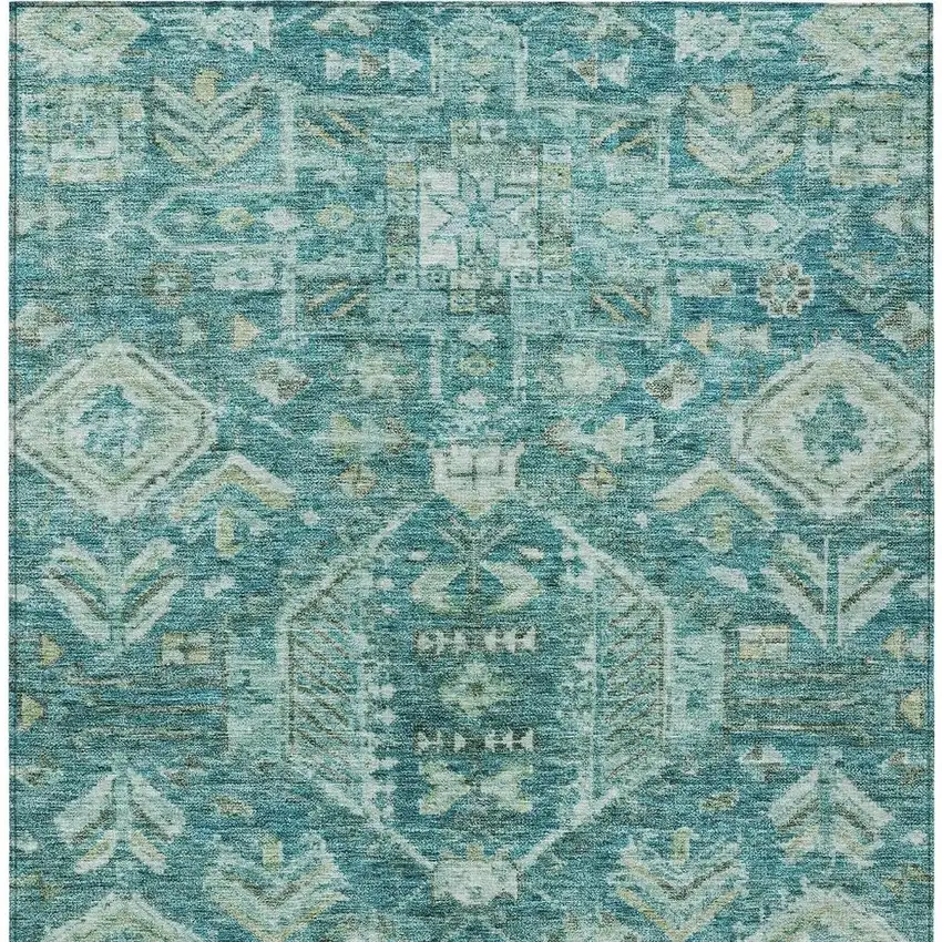 Turquoise And Teal Blue Medallion Washable Indoor Outdoor Area Rug Photo 3