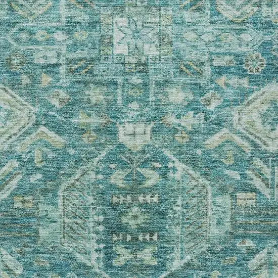 Turquoise And Teal Blue Medallion Washable Indoor Outdoor Area Rug Photo 2