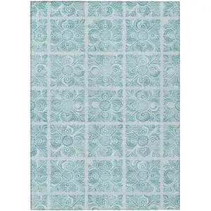 Photo of Turquoise And Teal Blue Medallion Washable Indoor Outdoor Area Rug