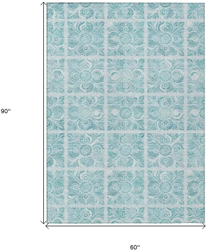 Turquoise And Teal Blue Medallion Washable Indoor Outdoor Area Rug Photo 3