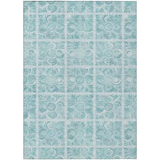Turquoise And Teal Blue Medallion Washable Indoor Outdoor Area Rug Photo 2
