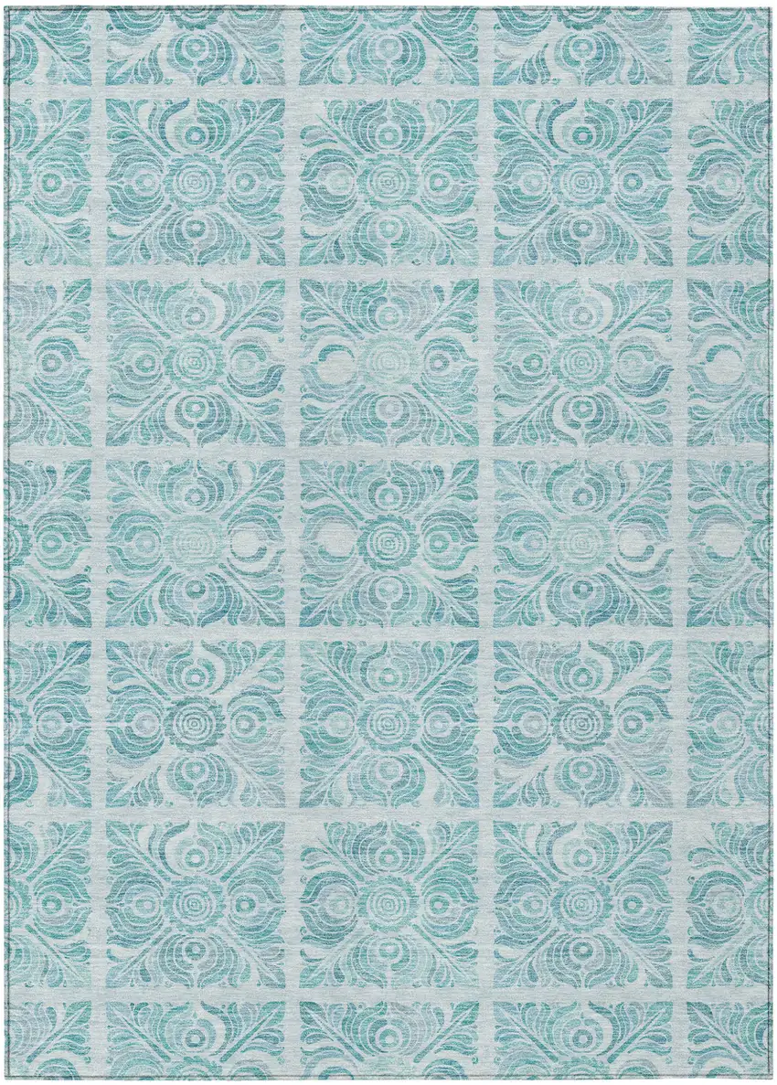 Turquoise And Teal Blue Medallion Washable Indoor Outdoor Area Rug Photo 2