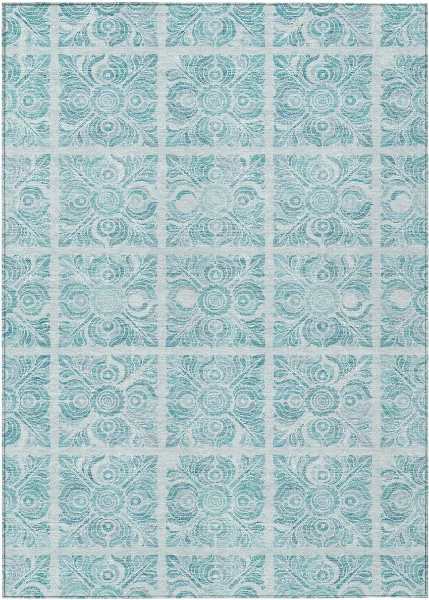Turquoise And Teal Blue Medallion Washable Indoor Outdoor Area Rug Photo 2