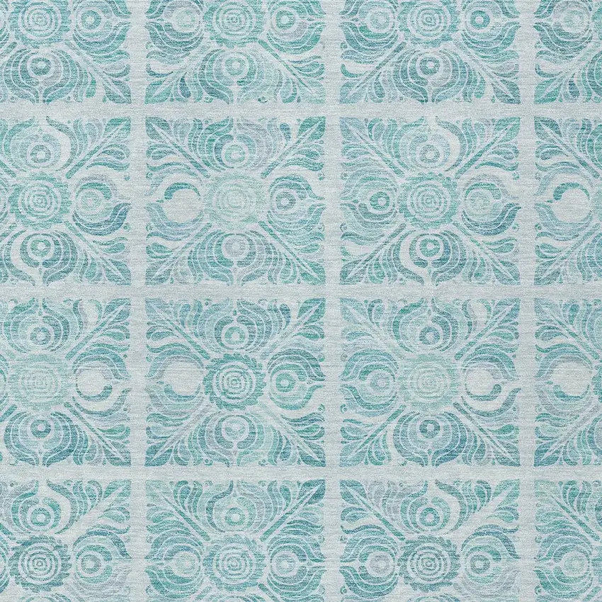 Turquoise And Teal Blue Medallion Washable Indoor Outdoor Area Rug Photo 6