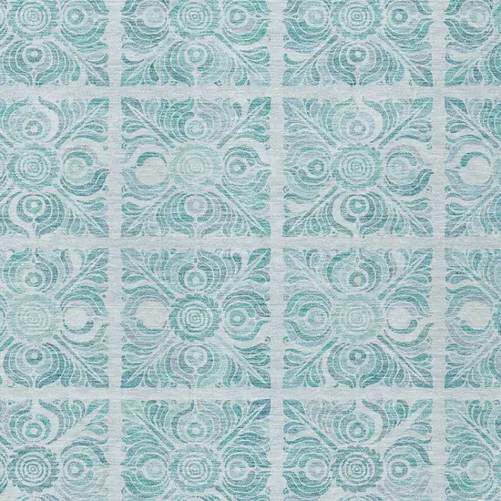 Turquoise And Teal Blue Medallion Washable Indoor Outdoor Area Rug Photo 6