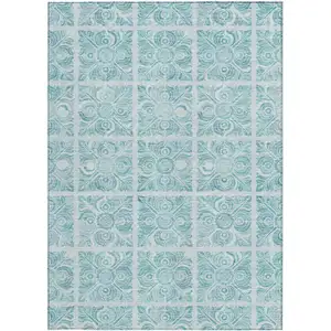 Photo of Turquoise And Teal Blue Medallion Washable Indoor Outdoor Area Rug