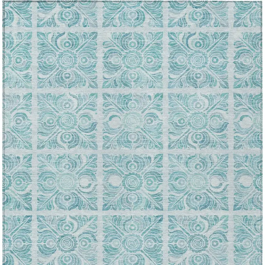 Turquoise And Teal Blue Medallion Washable Indoor Outdoor Area Rug Photo 6