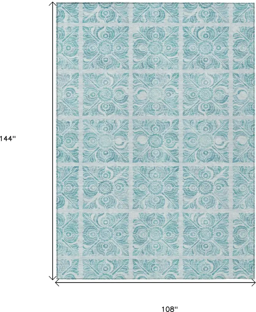 Turquoise And Teal Blue Medallion Washable Indoor Outdoor Area Rug Photo 3